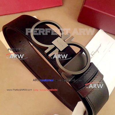 Perfect Replica Salvatoye Ferragamo Black Buckle Black Leather Belt